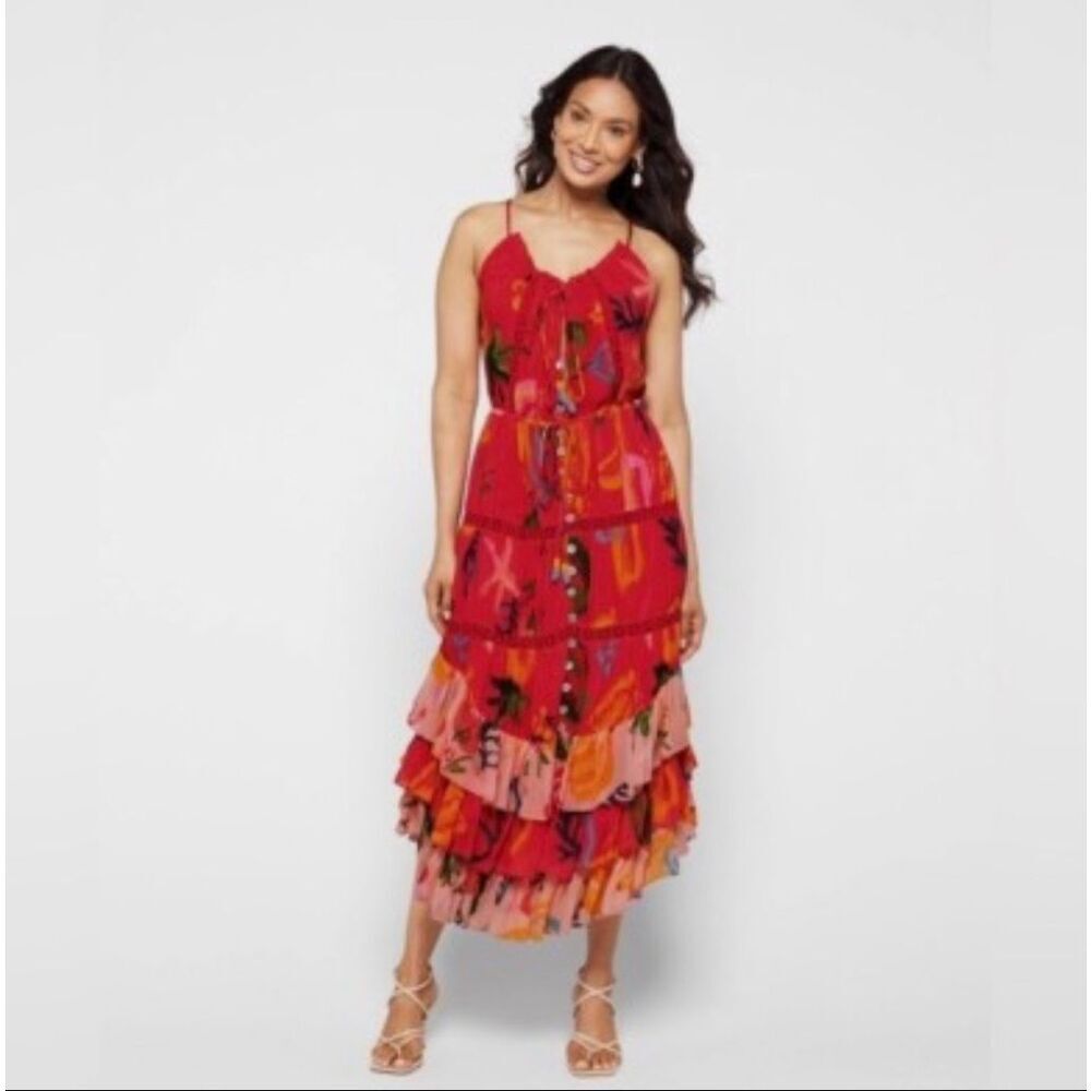 ✨ FARM RIO Ruffle Tiered Maxi Dress – Size Small – Excellent Condition